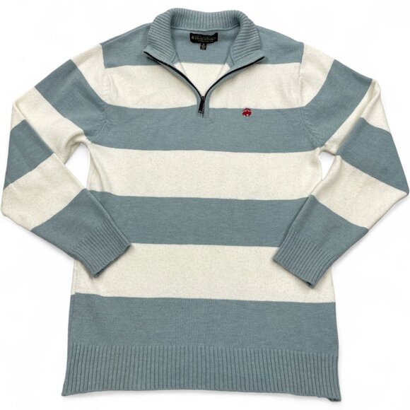 Brooks Brothers Men's Blue White Stripe Zip Collar Lamb Wool Sweater XL Slim Fit - Picture 2 of 9